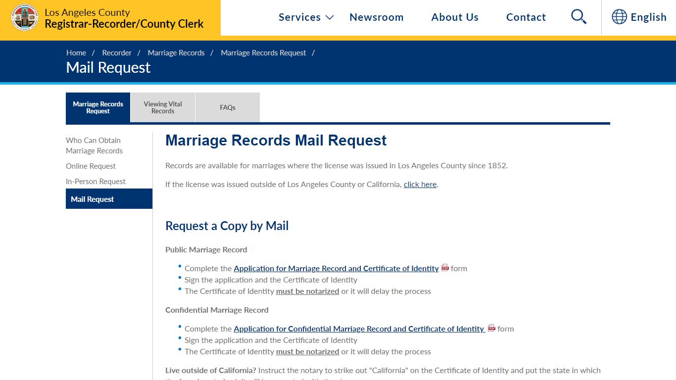 Marriage Records Mail Request - Los Angeles County ...